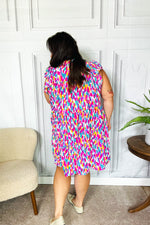 Feeling Femme' Fuchsia & Mint Abstract Print Frill Mock Neck Dress