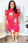 True Love Pink & Red Floral Smocked Ruffle Sleeve Dress