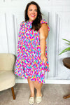 Feeling Femme' Fuchsia & Mint Abstract Print Frill Mock Neck Dress