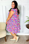 Feeling Femme' Fuchsia & Mint Abstract Print Frill Mock Neck Dress