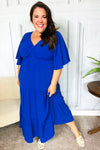 Live For Today Royal Blue Elastic V Neck Tiered Maxi Dress