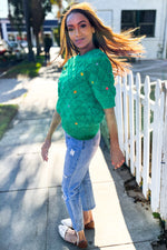 Flower Power Embroidered Crochet Textured Short Sleeve Sweater