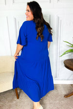 Live For Today Royal Blue Elastic V Neck Tiered Maxi Dress