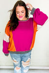 Brighten My Day Magenta Color Block Outseam Terry Top