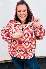 Fall For You Rust & Burgundy Aztec Half Zip High Neck Hoodie