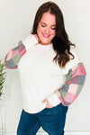 Stand Out Cream Checker Textured Knit Bubble Sleeve Top