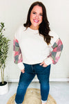 Stand Out Cream Checker Textured Knit Bubble Sleeve Top