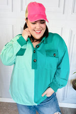 On The Way Up Mint Color Block Button Down Pullover