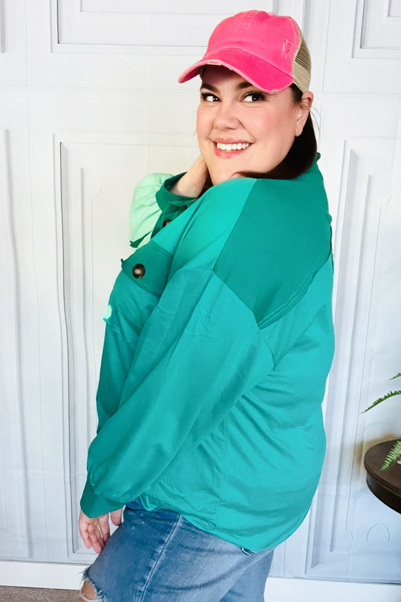 On The Way Up Mint Color Block Button Down Pullover