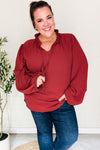 Feeling Femme Off Burgundy Frilled Edge V Neck Tie Top