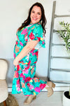 Hello Beautiful Multicolor Tropical Floral Smock Waist Maxi Dress