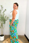 Summer Vibes Green & Orange Abstract Print Smocked Palazzo Pants