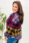 Holiday Ready Red & Mustard Plaid Notched Neck Flannel Hoodie