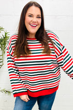 Christmas Red & Green Striped Oversized Knit Sweater