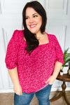 Perfectly You Fuchsia Floral Three Quarter Sleeve Square Neck Top