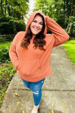 Cozy Days Rust Mineral Wash Rib Knit Hoodie