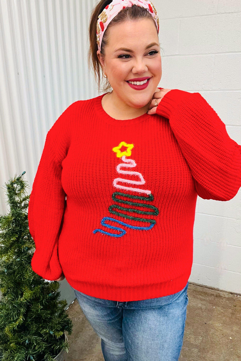 All I Want Red Christmas Tree Lurex Embroidery Sweater