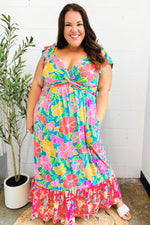 Vacay Vibes Blue Floral Print Sweetheart Twisted Neckline Maxi Dress