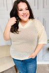 Can't Look Away Oatmeal Crochet Collared Top