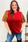 Warmest Wishes Red & Green Sequin Puff Sleeve Velvet Top