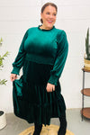 Holiday Dreaming Hunter Green Velvet Mock Neck Smocked Waist Dress