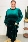 Holiday Dreaming Hunter Green Velvet Mock Neck Smocked Waist Dress