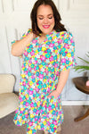 Can't Say No Mint & Fuchsia Floral Notch Neck Bubble Sleeve Dress