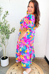 Tropical Trance Fuchsia Floral Smocked Waist Maxi Dress