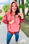 Adorable in Marsala Plaid Color Block Zipper French Terry Hoodie