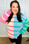 Perfectly Poised Blush & Blue Stripe Color Block Knit Sweater