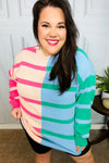 Perfectly Poised Blush & Blue Stripe Color Block Knit Sweater