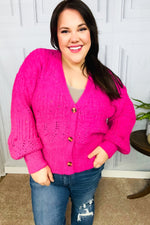 Pretty In Pink Button Down Pointelle Knit Cardigan