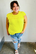 Yellow Wide Rib Frilled Short Sleeve Yoke Top