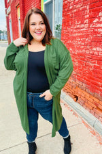 Over The Moon Olive Hacci Midi Open Cardigan