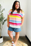 Feeling Playful Blue & Fuchsia Striped Short Dolman Sleeve Knit Top