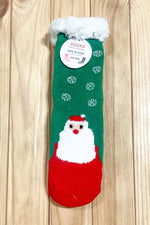 Green Santa Sherpa Traction Bottom Slipper Socks