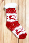 Red Holiday Reindeer Sherpa Traction Bottom Slipper Socks