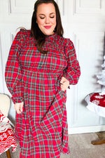 All I Want Hunter Red Plaid Check Woven Pocketed Dress