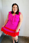 Fuchsia Ruffle V Neck Crepe Tiered Midi Dress