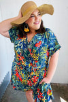 Navy Tropical Floral Surplice Romper