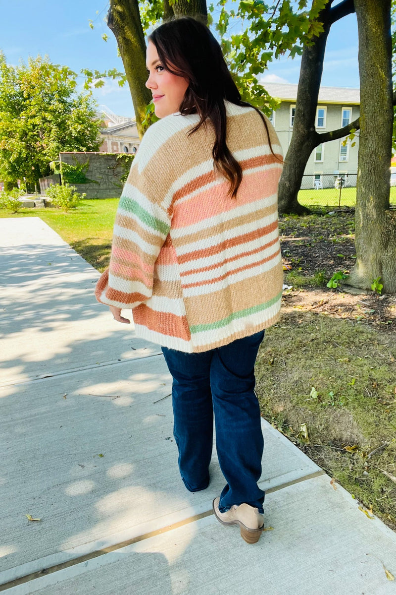 Fall Vibes Taupe & Sage Stripe Button Down Cardigan