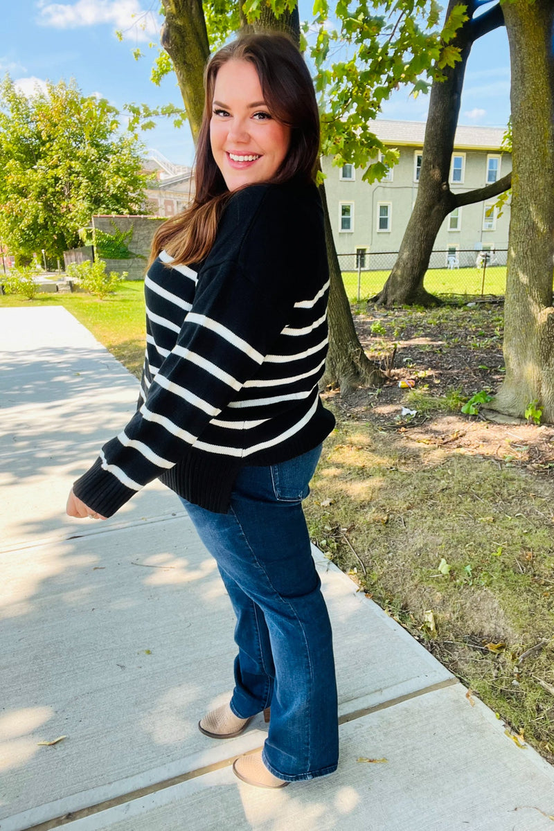 Stand Out Black Striped Oversized Knit Sweater