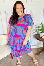 Remember Me Blue & Fuchsia Geo Print V Neck Dress