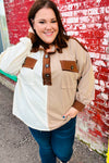 Sepia Ivory & Taupe Color Block Button Down Pullover