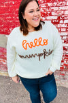 Cream Embroidered Neon "Hello Pumpkin" Chunky Sweater