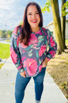 On My Heart Navy Floral Brushed Hacci Sweater Top