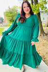 Beautiful You Green Smocked Ruffle Sleeve Maxi Dress