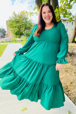 Beautiful You Green Smocked Ruffle Sleeve Maxi Dress