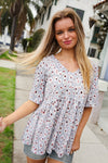 Feeling Bold Blue Grey Animal Print Short Sleeve Babydoll Top