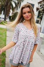 Feeling Bold Blue Grey Animal Print Short Sleeve Babydoll Top